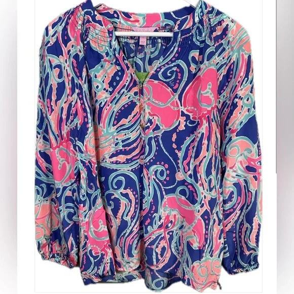 Lilly Pulitzer Elsa Jellies Be Jammin Iris Blue Blouse in Size Small *rare* - Picture 2 of 7